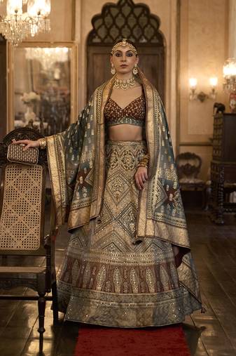 Sequins Beige Colour Rajwadi silk blend Readymade Lehenga Choli