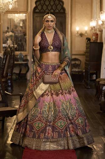 Sequins Wine Colour Rajwadi silk blend Readymade Lehenga Choli
