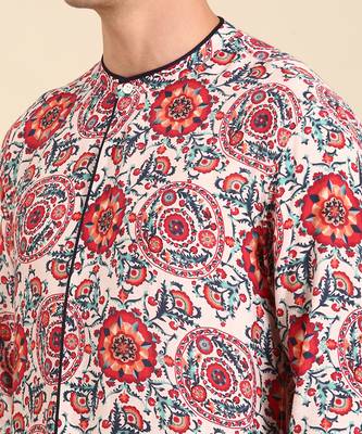 Cream & red muslin shirt 3