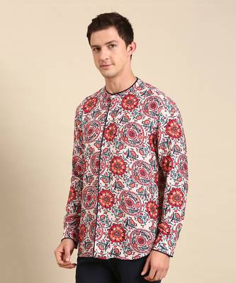 Cream & red muslin shirt 4