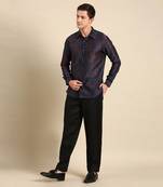 Navy blue chanderi digital print shirt