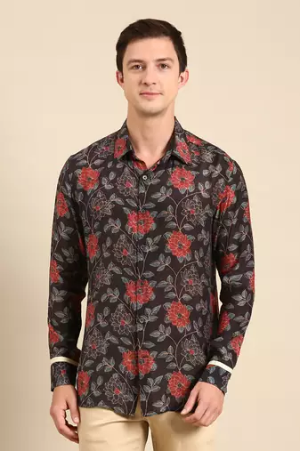 Charcoal grey muslin digital shirt