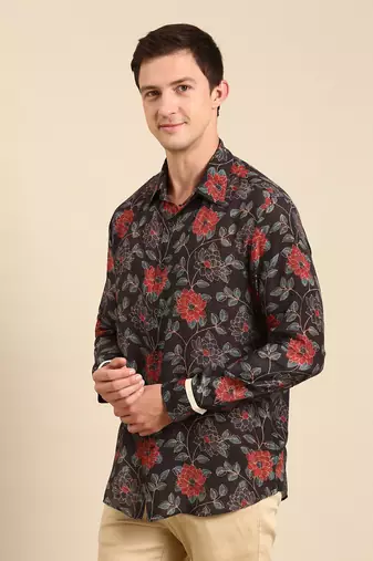 Charcoal grey muslin digital shirt