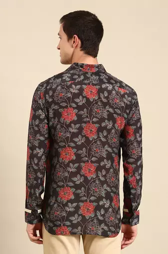 Charcoal grey muslin digital shirt