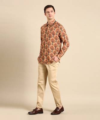 Mustard chanderi print shirt 1