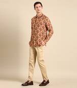 Mustard chanderi print shirt