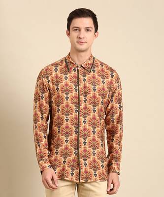 Mustard chanderi print shirt 2