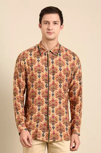 Mustard chanderi print shirt