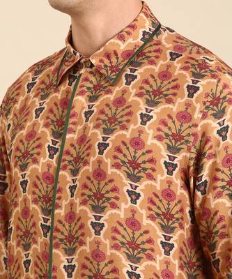 Mustard chanderi print shirt 3