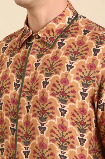 Mustard chanderi print shirt