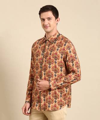 Mustard chanderi print shirt 4