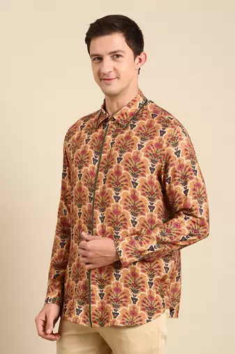 Mustard chanderi print shirt
