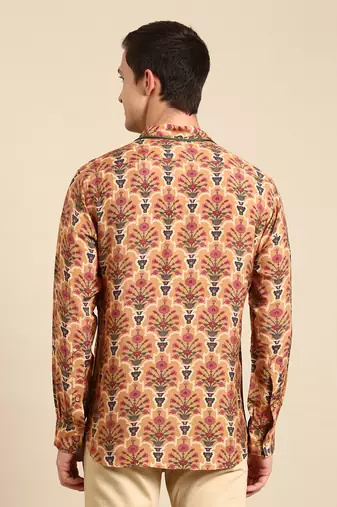 Mustard chanderi print shirt