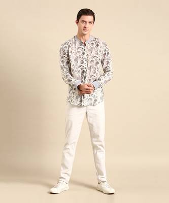 White & charcoal grey muslin digital print shirt 1