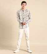 White & charcoal grey muslin digital print shirt