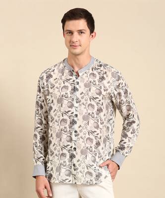 White & charcoal grey muslin digital print shirt 2