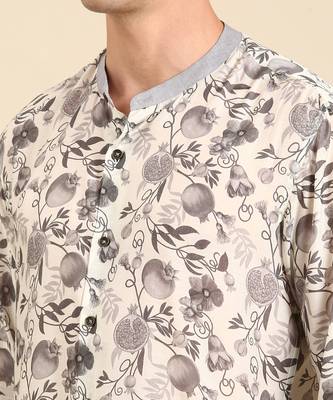 White & charcoal grey muslin digital print shirt 3