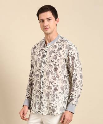 White & charcoal grey muslin digital print shirt 4
