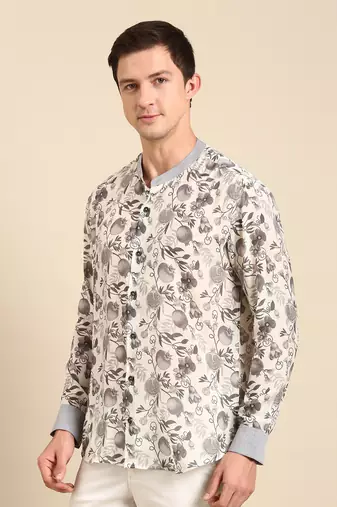 White & charcoal grey muslin digital print shirt