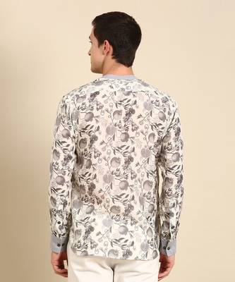 White & charcoal grey muslin digital print shirt 5