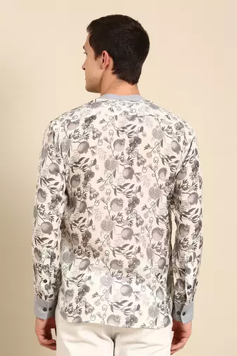 White & charcoal grey muslin digital print shirt
