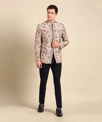 Grey floral printed bandhgala 1
