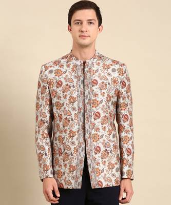 Grey floral printed bandhgala 2