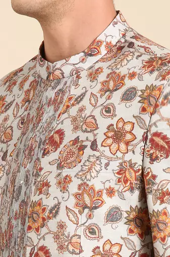Grey floral printed bandhgala