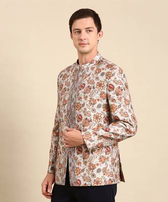 Grey floral printed bandhgala 4