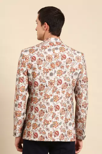 Grey floral printed bandhgala