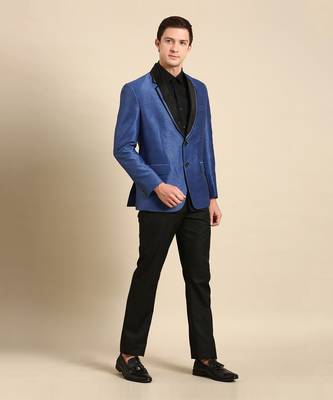 Blue & black silk lenin blazer 1