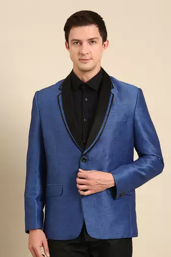 Blue & black silk lenin blazer