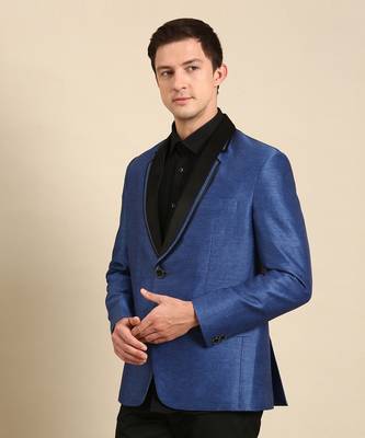 Blue & black silk lenin blazer 4