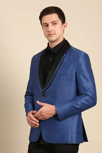 Blue & black silk lenin blazer