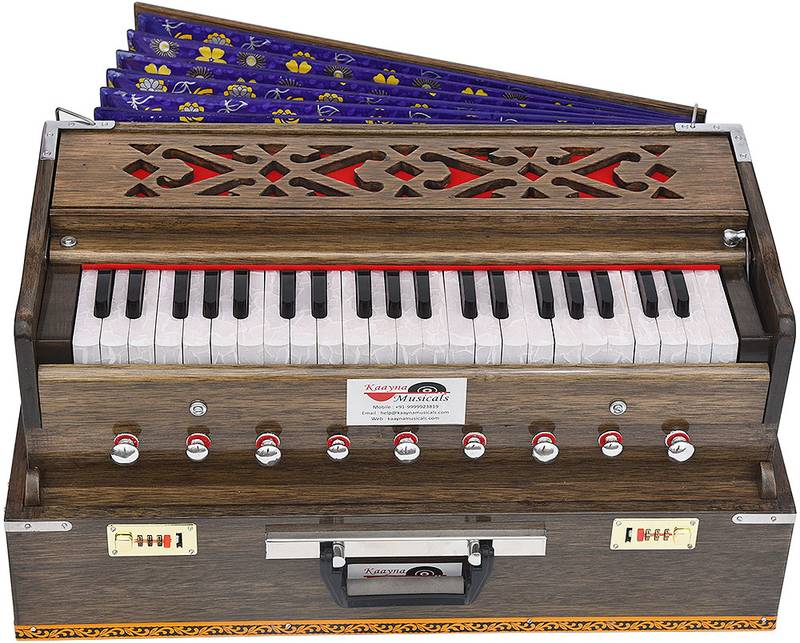 Harmonium Traveler- Folding Type By Kaayna Musicals- 9 Stops- 4 Drone- 3.5 Octaves- Coupler- Dark Oak Finish- 440Hz