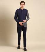 Blue printed lenin and cotton bandhgala