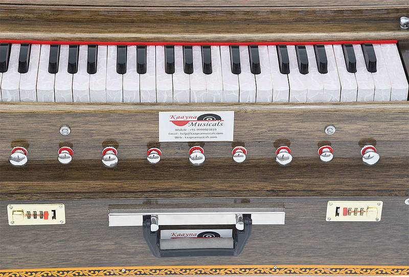Harmonium Traveler- Folding Type By Kaayna Musicals- 9 Stops- 4 Drone- 3.5 Octaves- Coupler- Dark Oak Finish- 440Hz