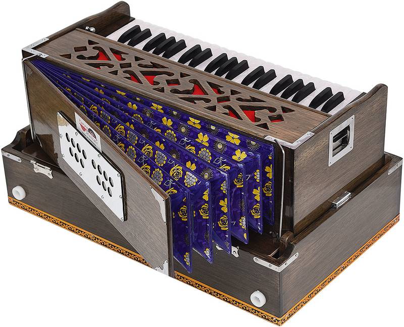 Harmonium Traveler- Folding Type By Kaayna Musicals- 9 Stops- 4 Drone- 3.5 Octaves- Coupler- Dark Oak Finish- 440Hz