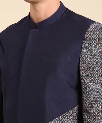 Blue printed lenin and cotton bandhgala 3