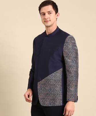 Blue printed lenin and cotton bandhgala 4