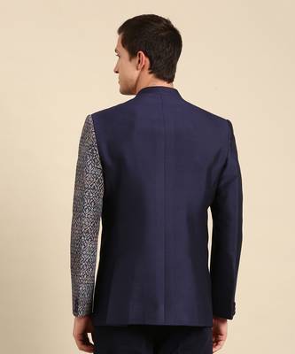 Blue printed lenin and cotton bandhgala 5