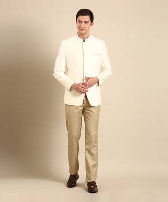 Ivory silk banaras bandhgala 1