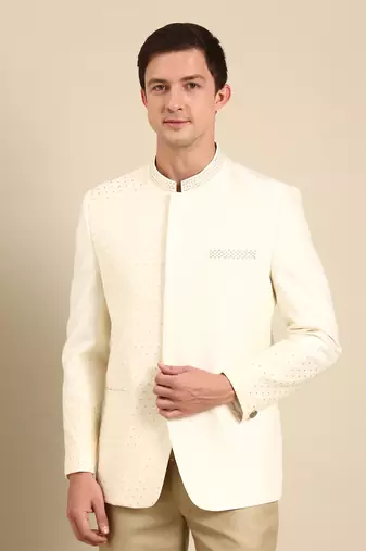 Ivory silk banaras bandhgala