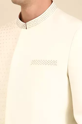 Ivory silk banaras bandhgala
