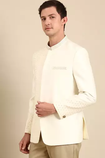 Ivory silk banaras bandhgala