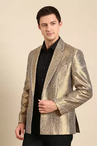 Gold silk jacquare blazer