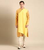 Yellow silk jaquard kurta set