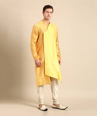 Yellow silk jaquard kurta set 2