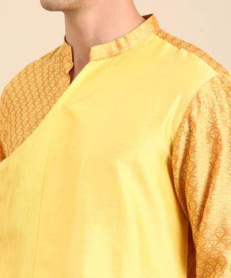 Yellow silk jaquard kurta set 3