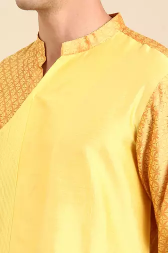 Yellow silk jaquard kurta set